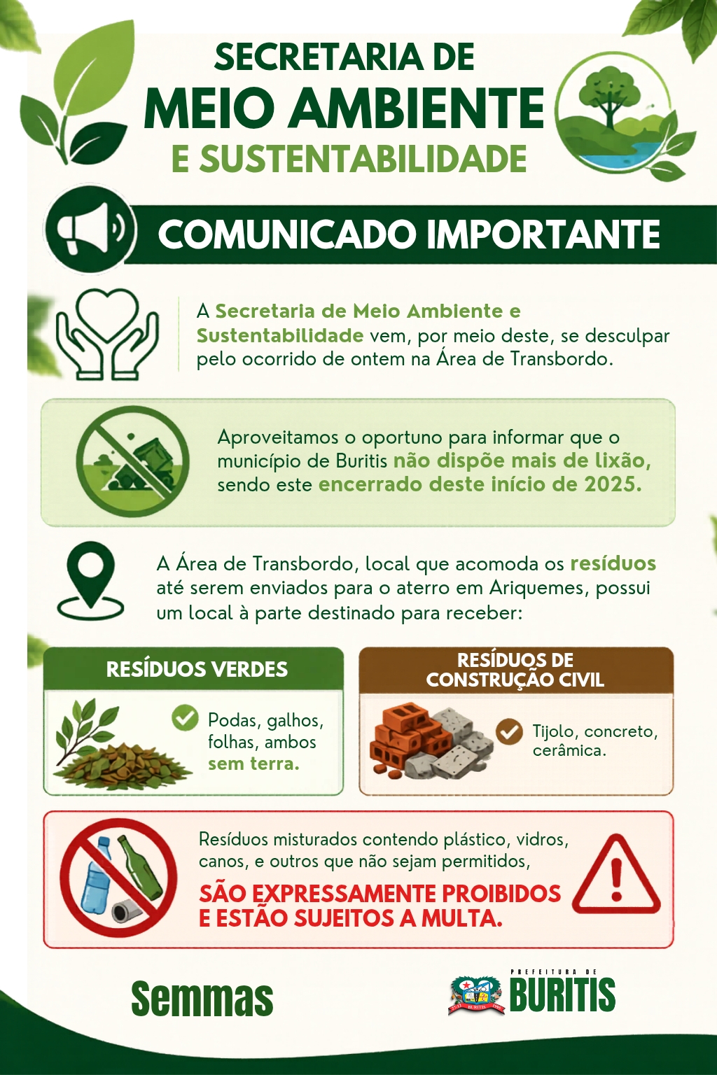 COMUNICADO IMPORTANTE - MEIO AMBIENTE